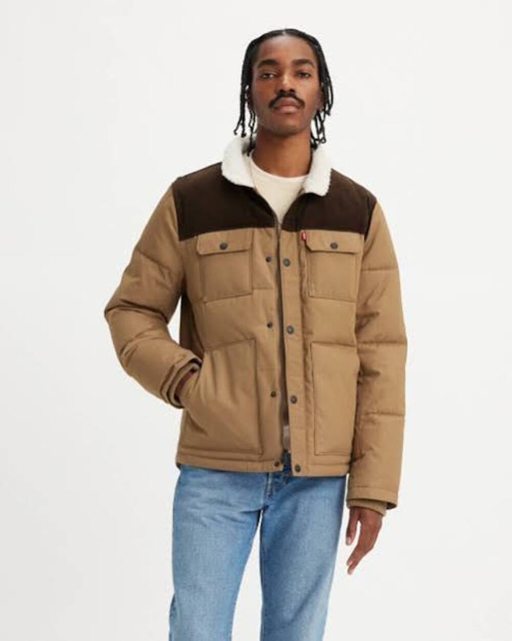 NWT Levi's Men's Mixed Media Woodsman Puffer Jacket Sherpa Collar